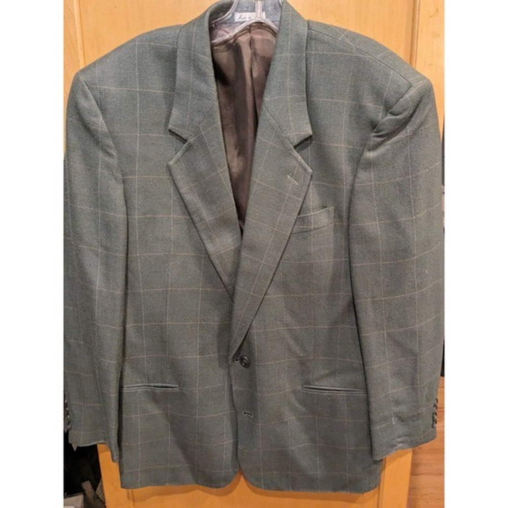 Cellini men's sport‎ coat Blazer Size 40R Houndstooth Silk Blend 2 button Green